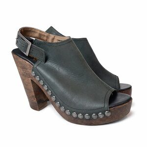 Naughty Monkey Studded Leather Platform Clog Heels Size 9 NWOB